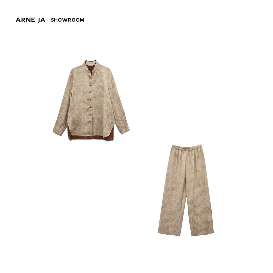 ARNE JA｜“新古典主义”秩序图腾香云纱铜钱纹炒色衬衫套装113C003