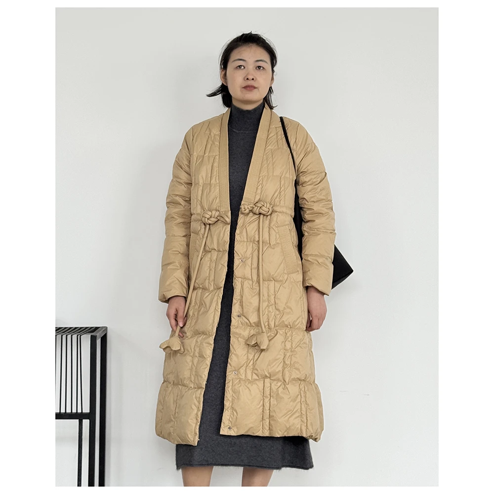 0398 秋冬新款女士休闲中长款A字小众设计保暖时尚百搭羽绒外套