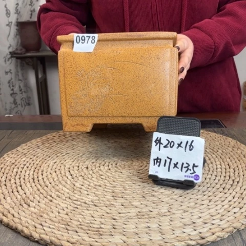 紫砂花盆柴烧刻绘升级一颗印0978