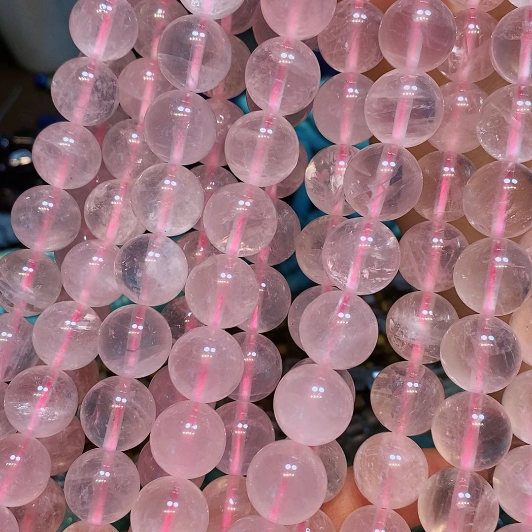 玛瑙/玉髓散珠天然马达加斯马粉水晶14mm一条