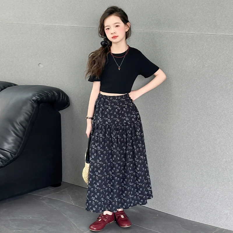 女童夏装套装2025新款儿童裙子夏季洋气中大童碎花半身裙两件套潮