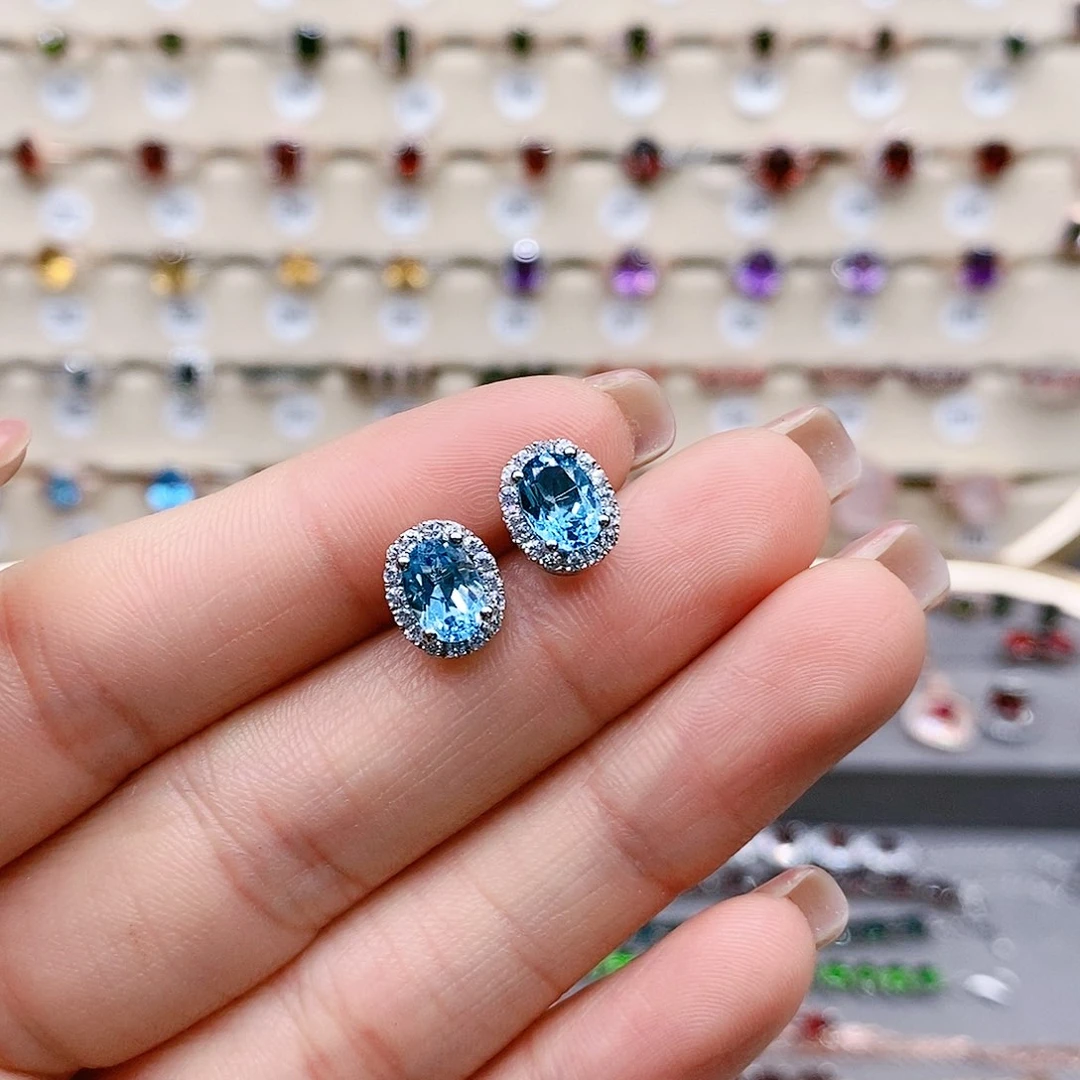 托帕石耳钉银S925镶嵌耳钉