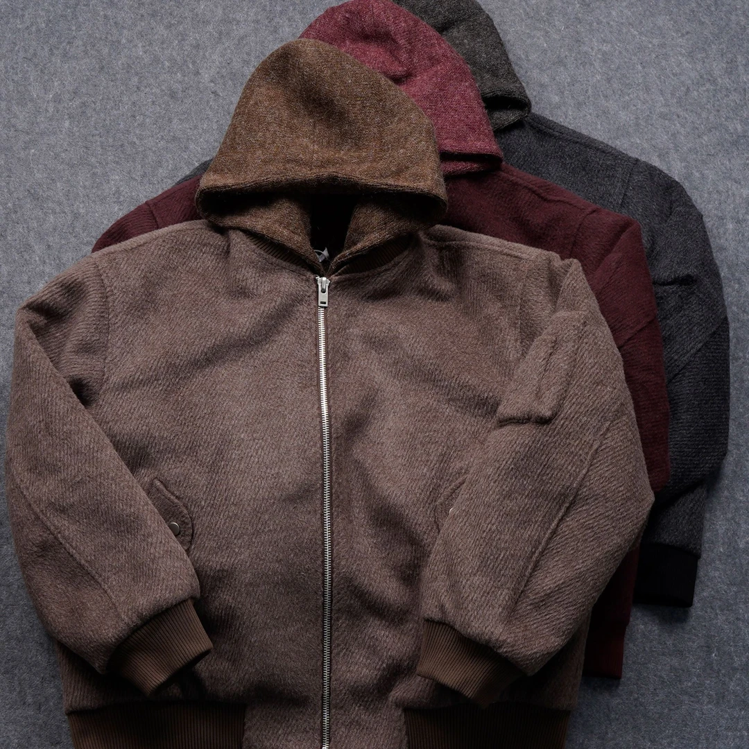 LANGGS&浪叔 秋冬毛呢假两件连帽休闲羊毛外套-FW44112