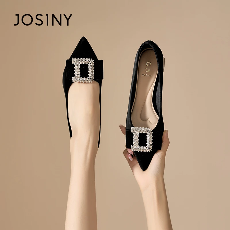 卓诗尼粗跟单鞋女2025春季新款尖头浅口通勤工作鞋百搭时装高跟鞋