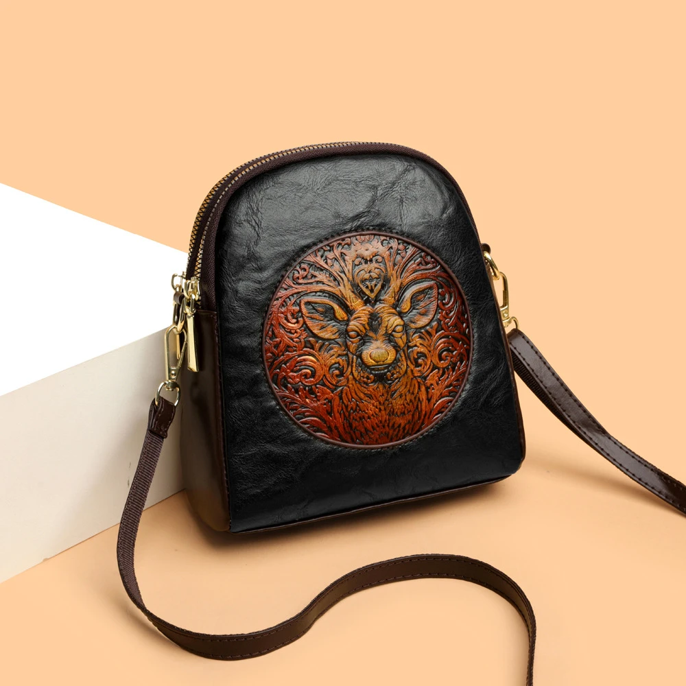 2025年流行款包包女真皮质感民族风单肩斜跨包百搭休闲出门手机包