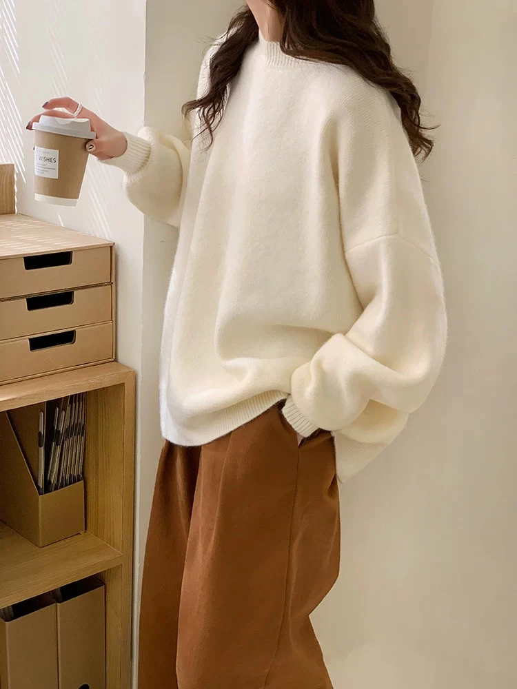 胸130-200长67套头圆领毛针织衫内搭外穿毛衣时尚长袖慵懒 7444