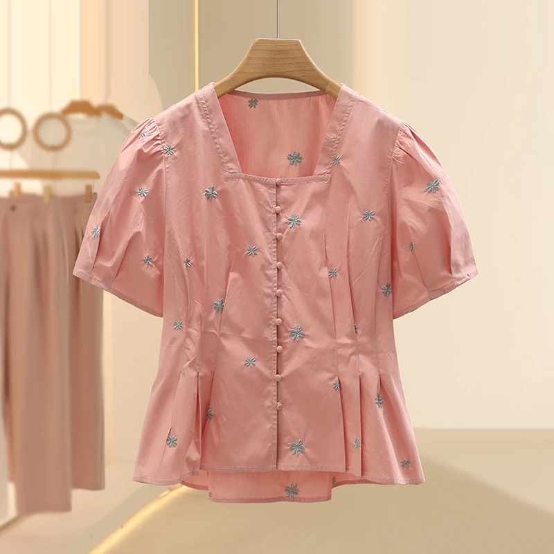 【佐】奈●设计感刺绣花纯棉气质小衫2025夏季新款撤柜品牌女装