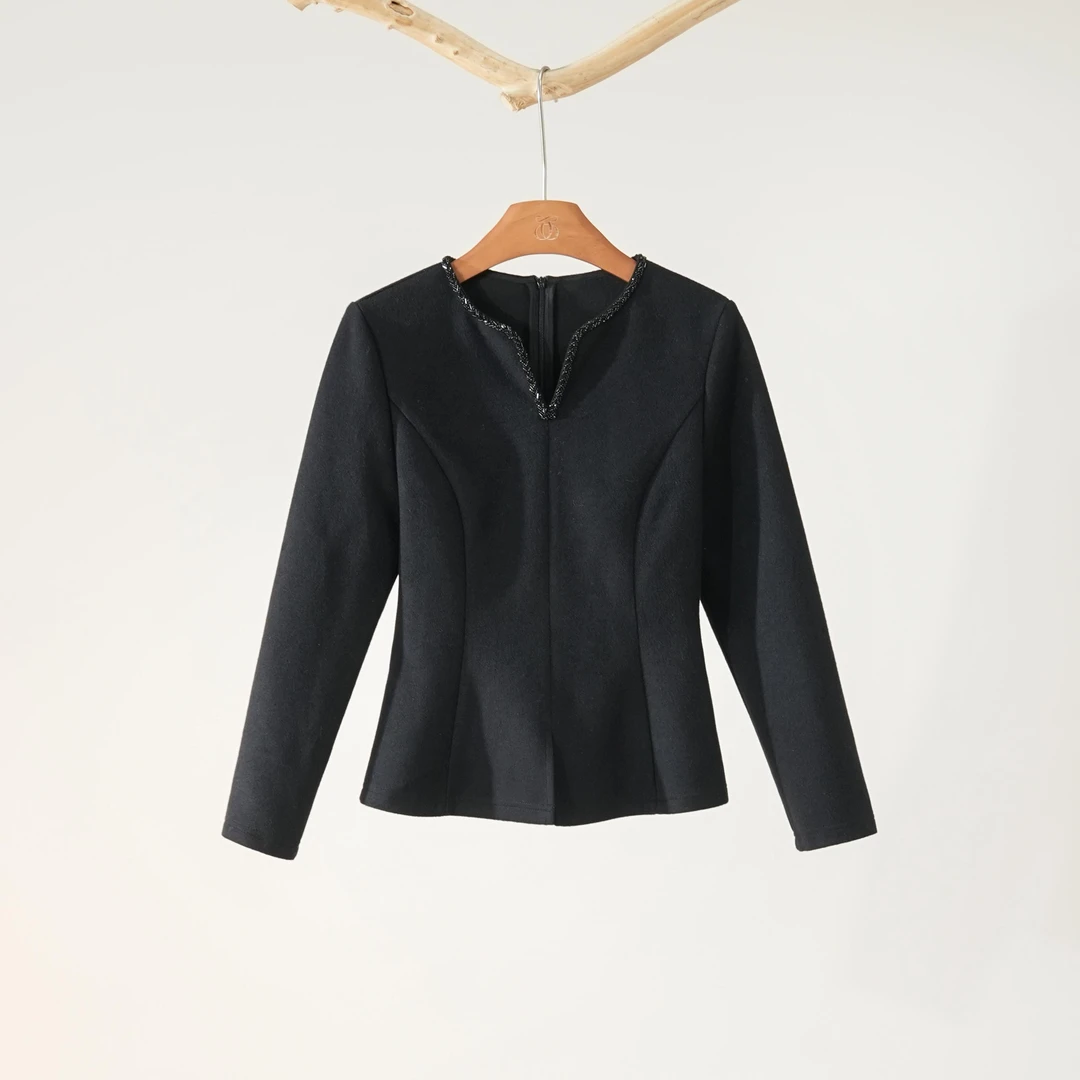 西子/羊绒桑蚕丝混纺手工织带8片立裁收腰上衣/SYBH2257