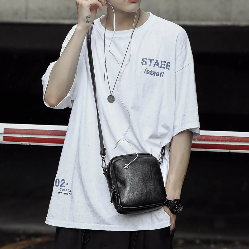 竖款男士手机包潮流时尚男挎包单肩包皮质小背包单肩包斜挎包男包