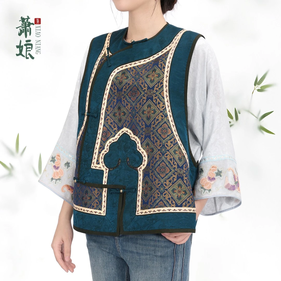 萧娘【海棠春】桑蚕丝马夹新中式四季款百搭中国风马甲2810