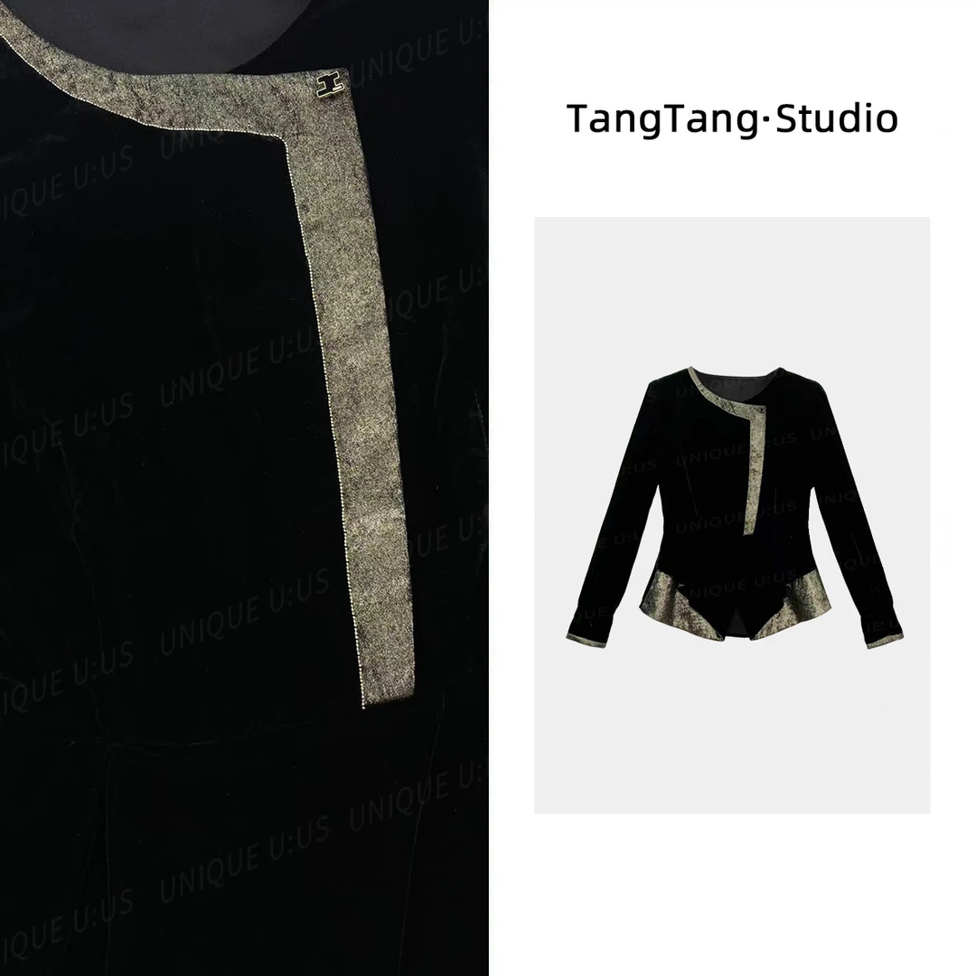【TangTang·Studio】黑金丝绒上衣高级气质显瘦女装上衣-258632