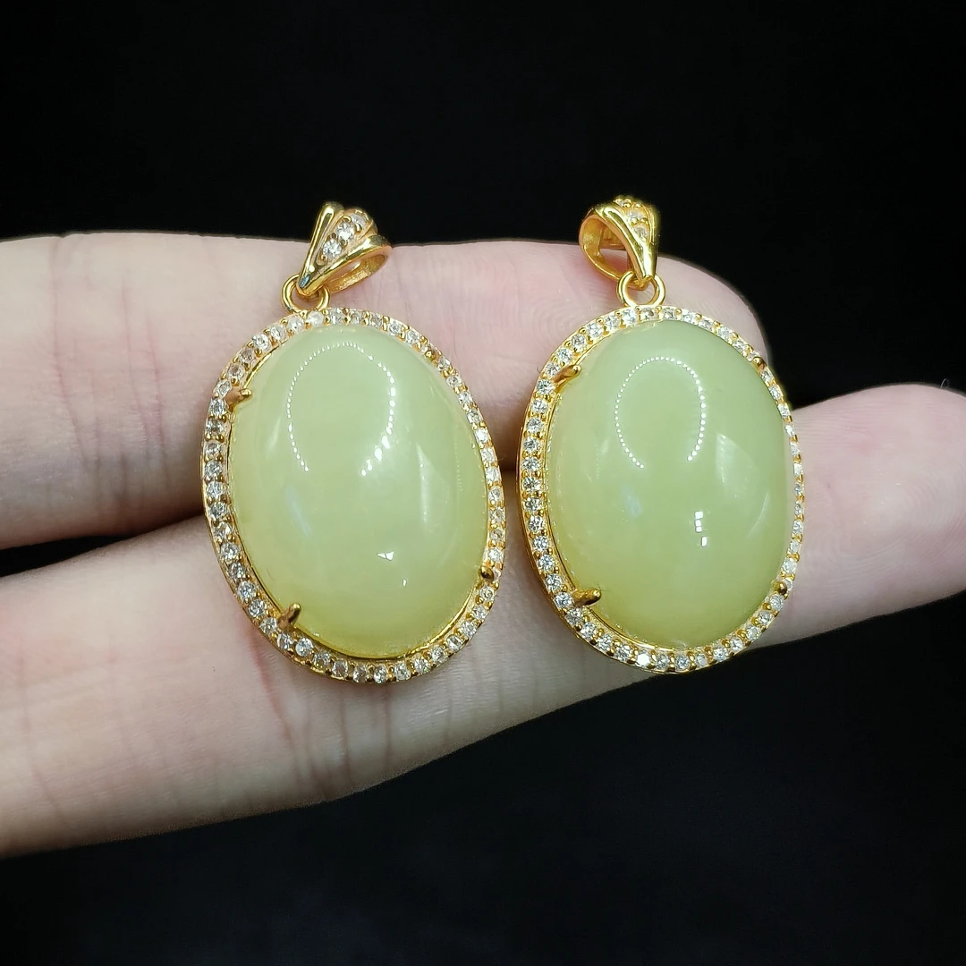 S925银和田玉鸽子蛋吊坠赠链L13【多样性发其一】约20-15mm