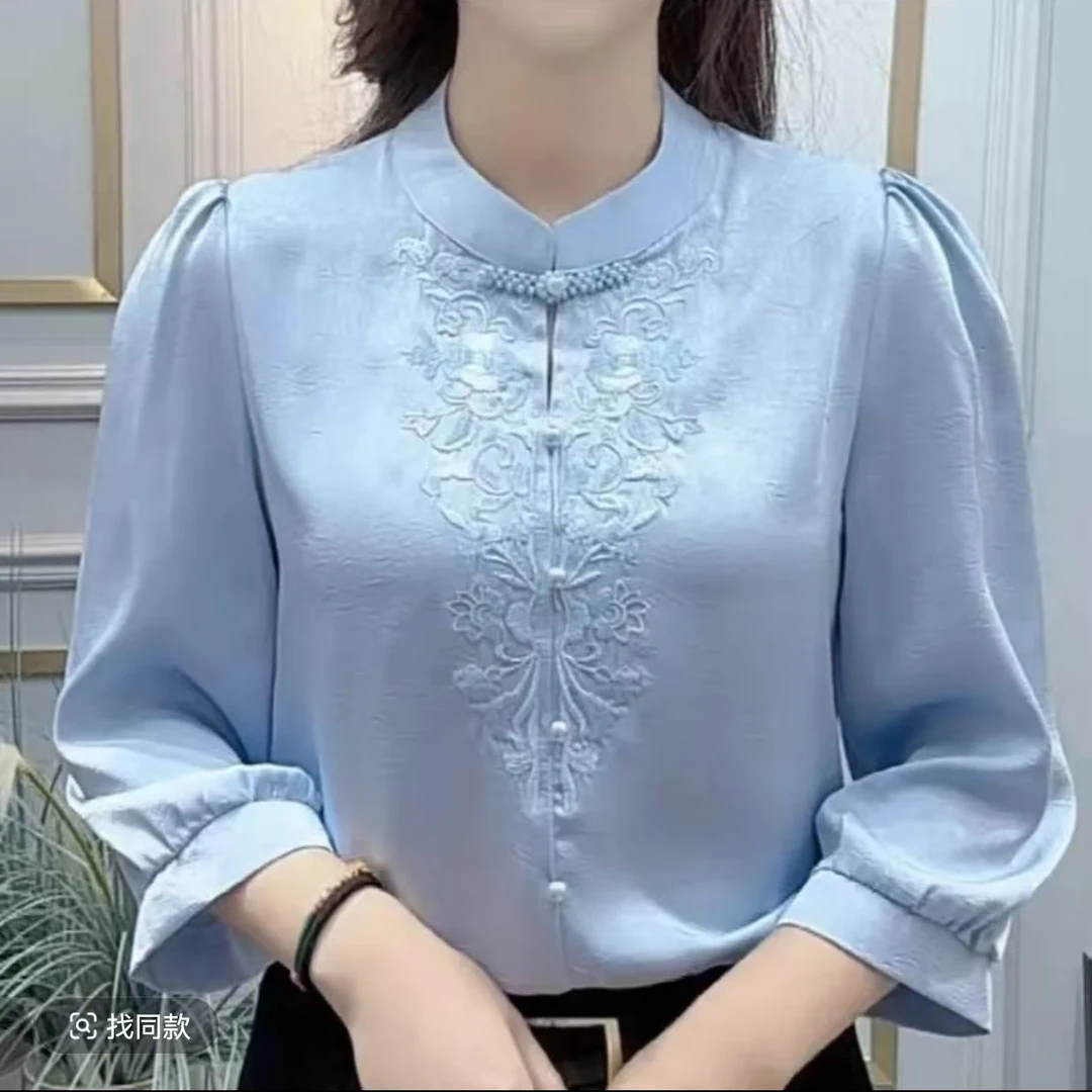 单排多扣春夏季常规款刺绣3D衬衫时尚小衫上衣百搭夏季显瘦