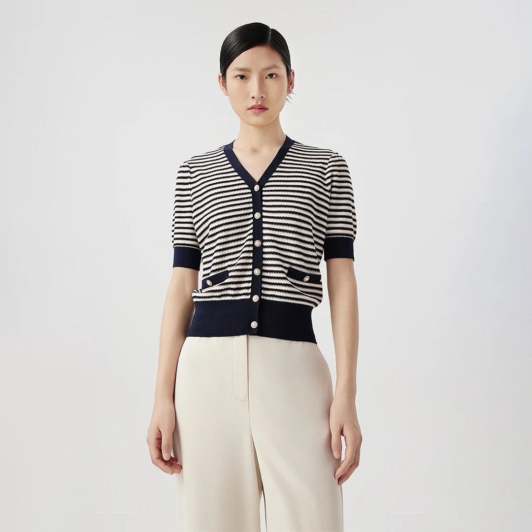 【专柜同款】夏款短袖亲肤薄款针织开衫女通勤短款上衣