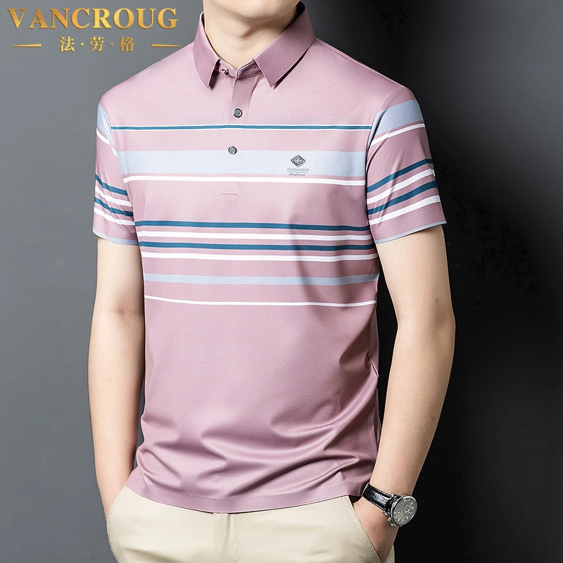 VANCROUG/法劳格短袖POLO衫男士夏季新款翻领撞色条纹商务休闲T恤