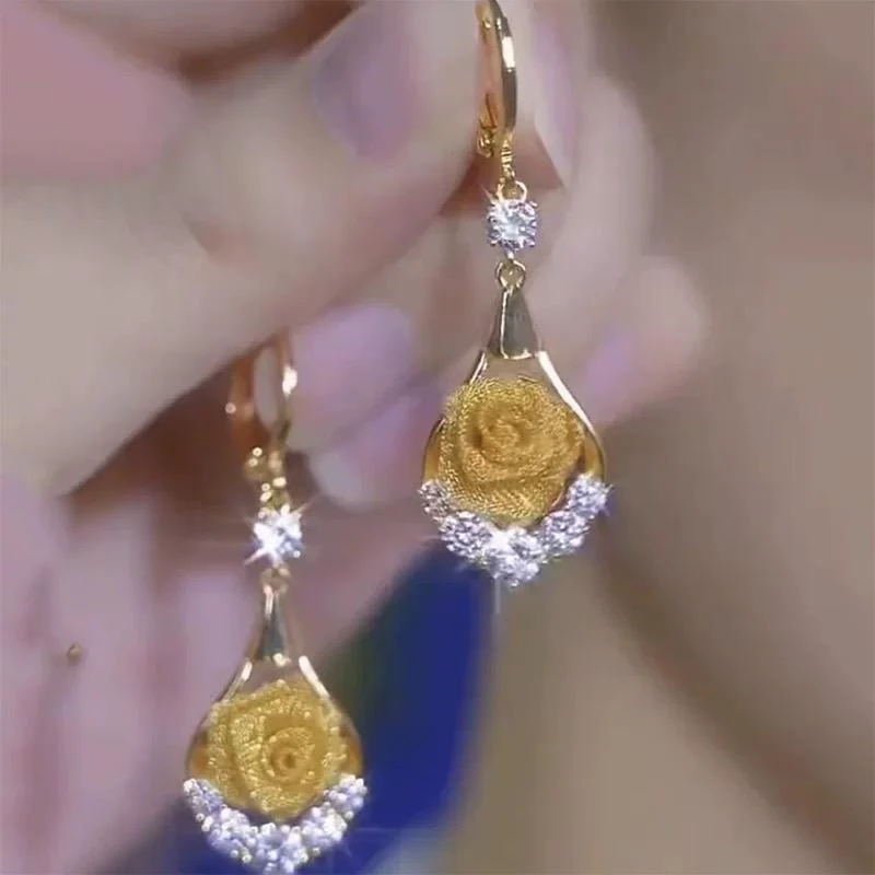 铜合金耳饰 日韩玫瑰花时尚气质百搭精致女士耳环轻奢精致小众ind