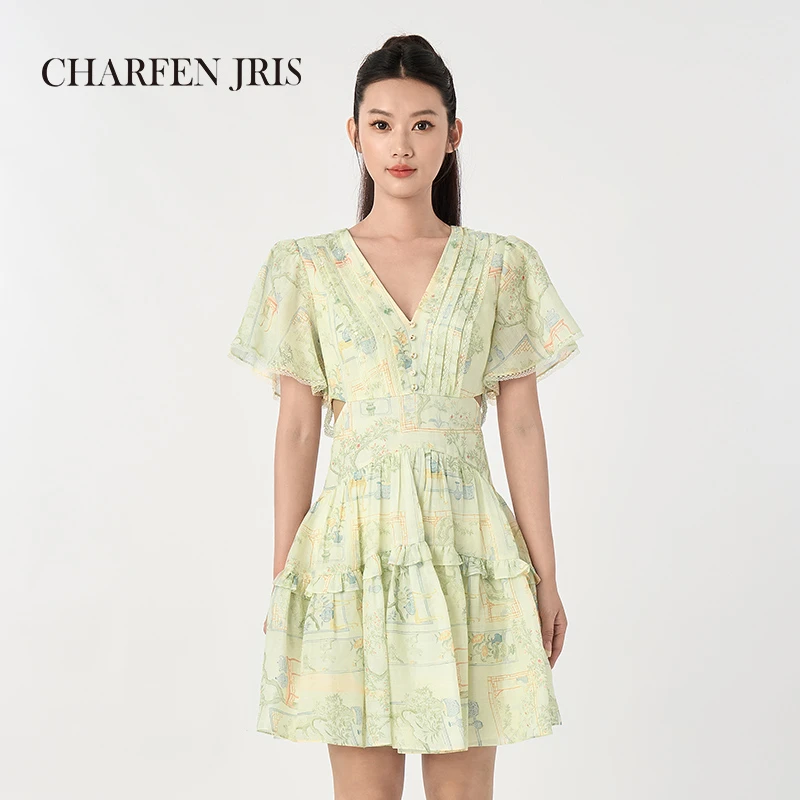 CHARFEN朝峰新款夏季气质显瘦收腰法式连衣裙FJF2D692-6515G