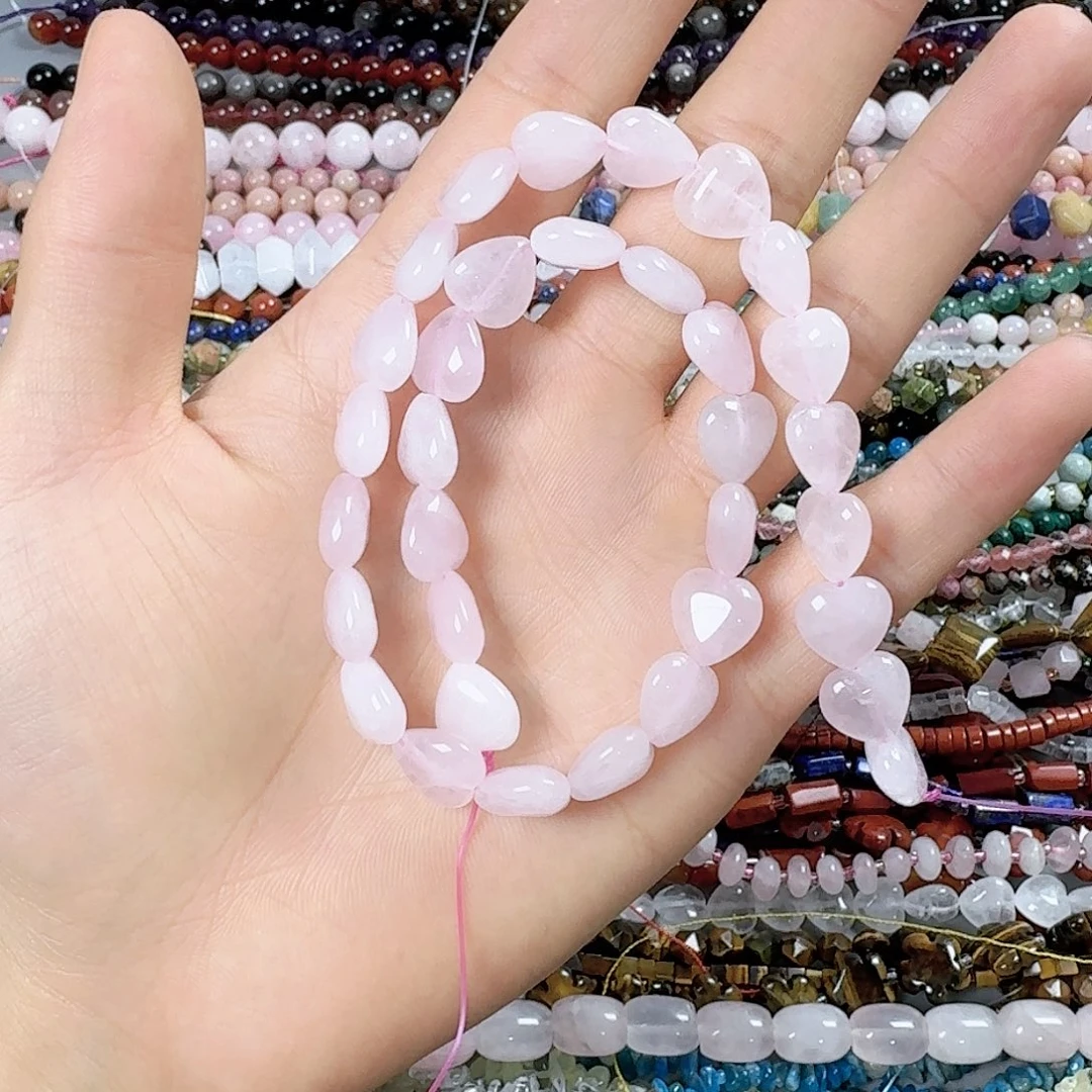 玛瑙/玉髓未镶嵌珠宝半成品卡12粉水晶爱心一条