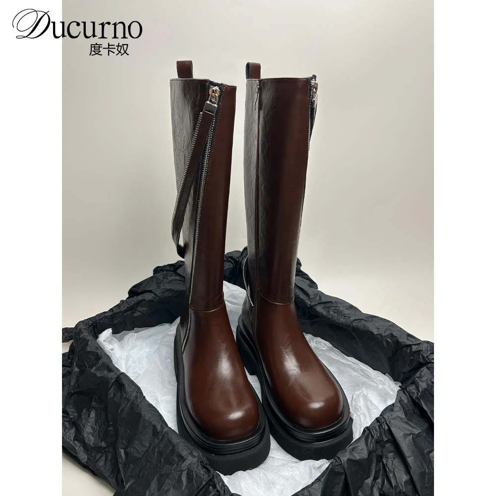 DUCURNO小个子增高长筒靴女时尚厚底瘦瘦靴不过膝骑士靴高筒长靴