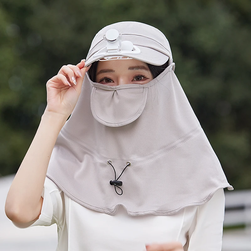 夏季风扇帽子户外干活女防晒帽农田遮脸护颈棒球帽USB充电遮阳帽
