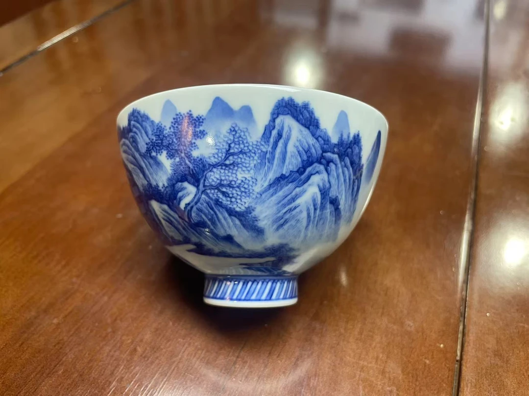 景德镇青花山水鸡心杯主人杯品茗杯