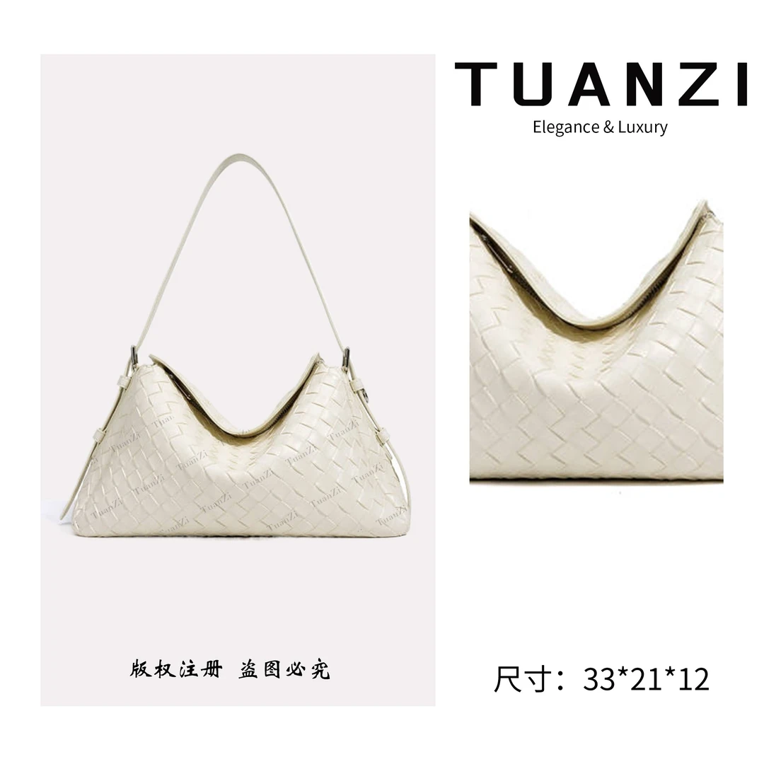 TAUNZI『高端玩家』秋冬新款33cm手工编织腋下包 ZG-M7988G-米白