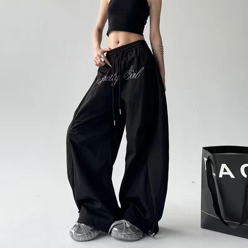 爆款休闲宽松阔腿垂坠感休闲裤春秋小个子高腰阔腿裤女款窄版卫裤