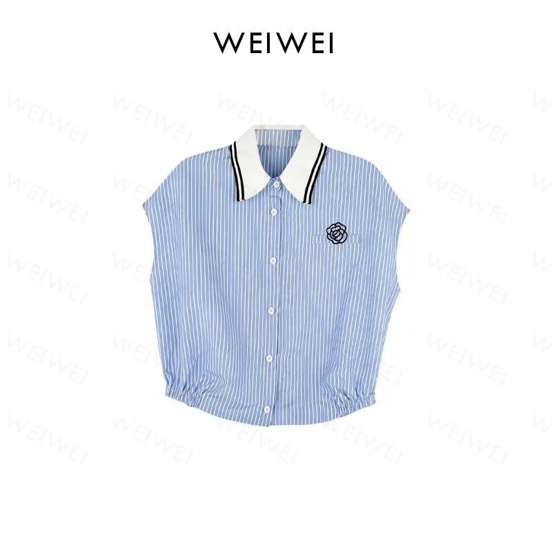 时尚气质POLO衫螺纹领绣花上衣952111