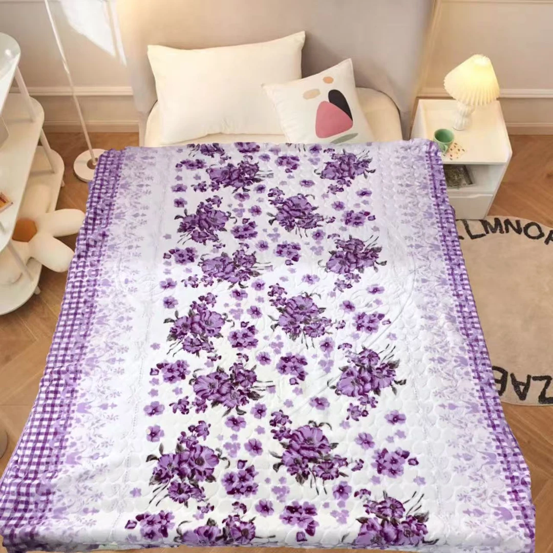 200*230cm 紫色条纹玫瑰 单层双面 盖毯午睡毯卧室加厚绒毛毯