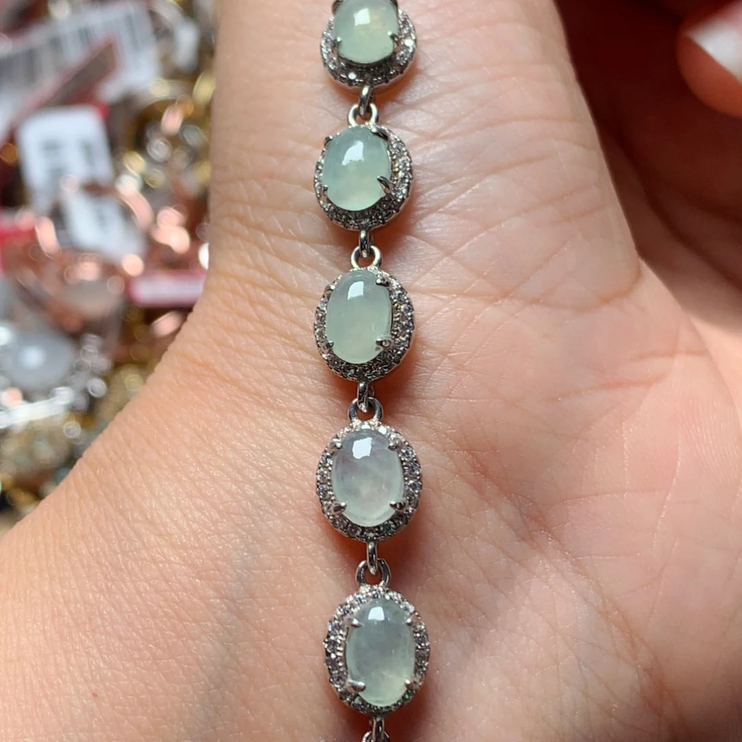 翡翠戒指银S925镶嵌天然翡翠手链