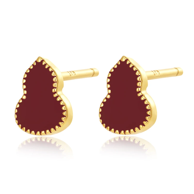 铜合金耳饰 G070酒红色葫芦小耳钉镀K金小巧简约养耳洞耳环