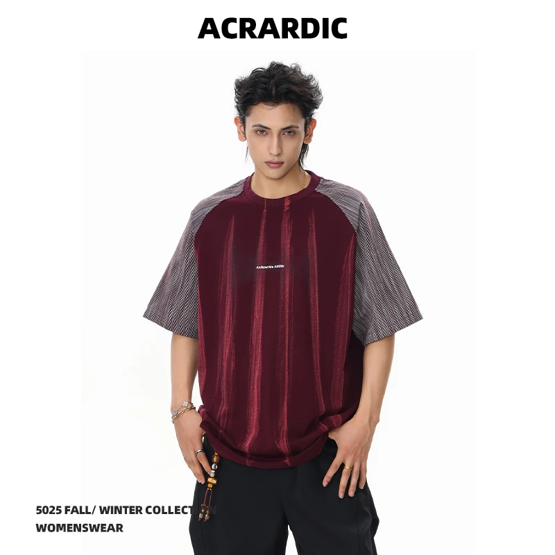 ACRARDIC高级感扎染撞色短袖T恤男vibe美式复古痞帅休闲半袖衣服