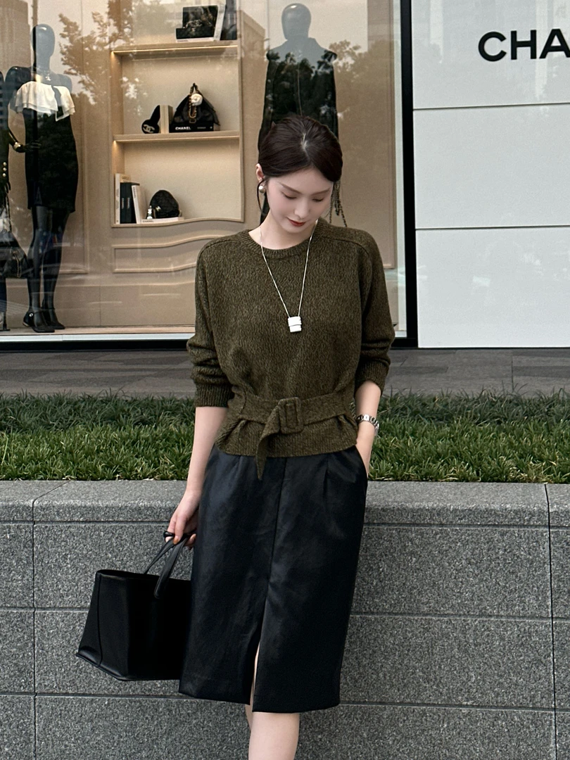 R123320W【绵羊毛】针织常规款圆领宽松型套装厚款高腰宽松打底