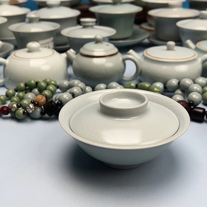 杯仿古月白釉元宝盖碗原矿原釉原产地