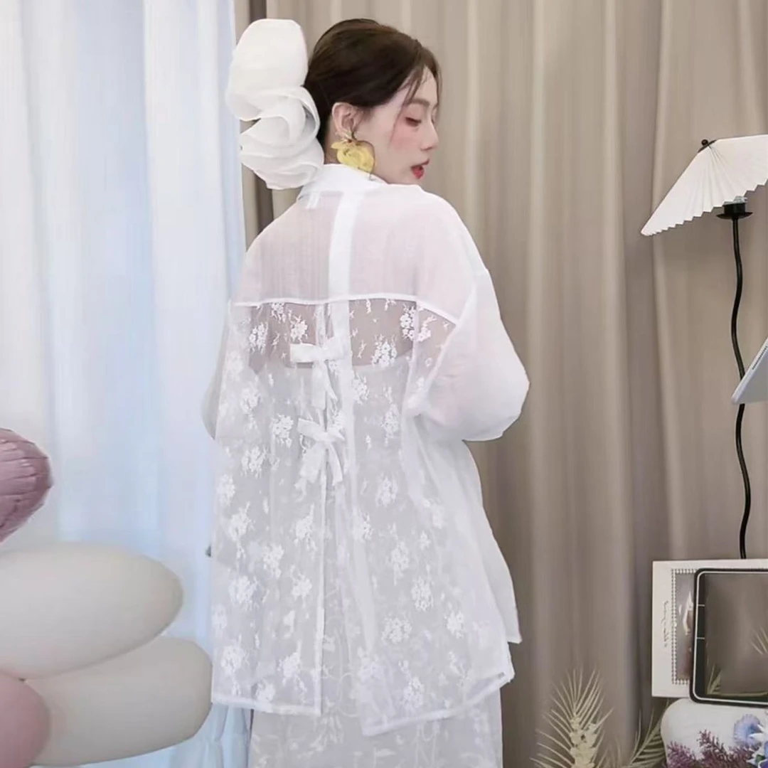 白色衬衫女2025夏新款外套法式上衣气质防晒衫蕾丝长袖温柔风衬衣