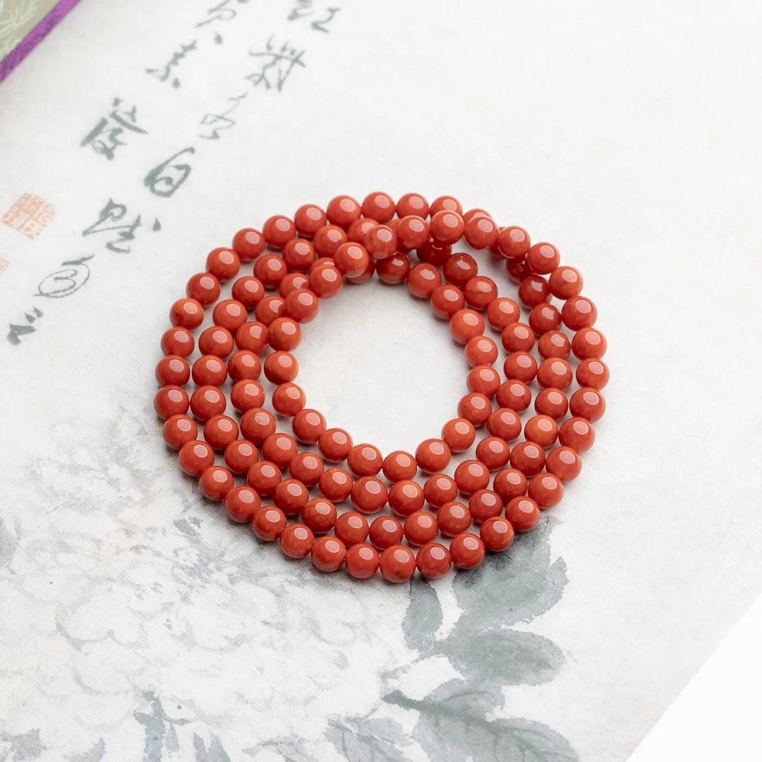 XIANYUAN/仙源南红6mm血色玫红多圈手串