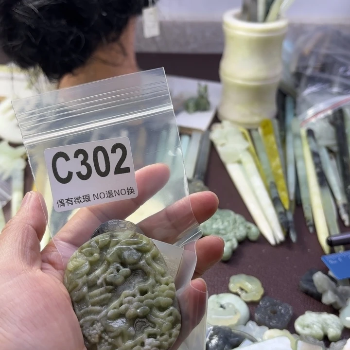 蛇纹石玉发饰合金A****心