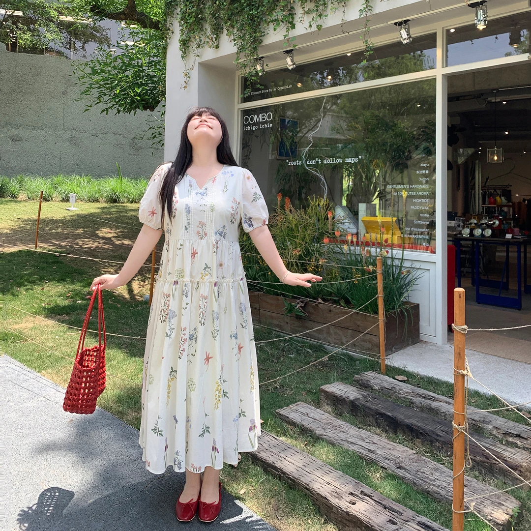 肉肉小姐定制大码女装夏季新款植物花卉连衣裙胖mm收腰显瘦长裙