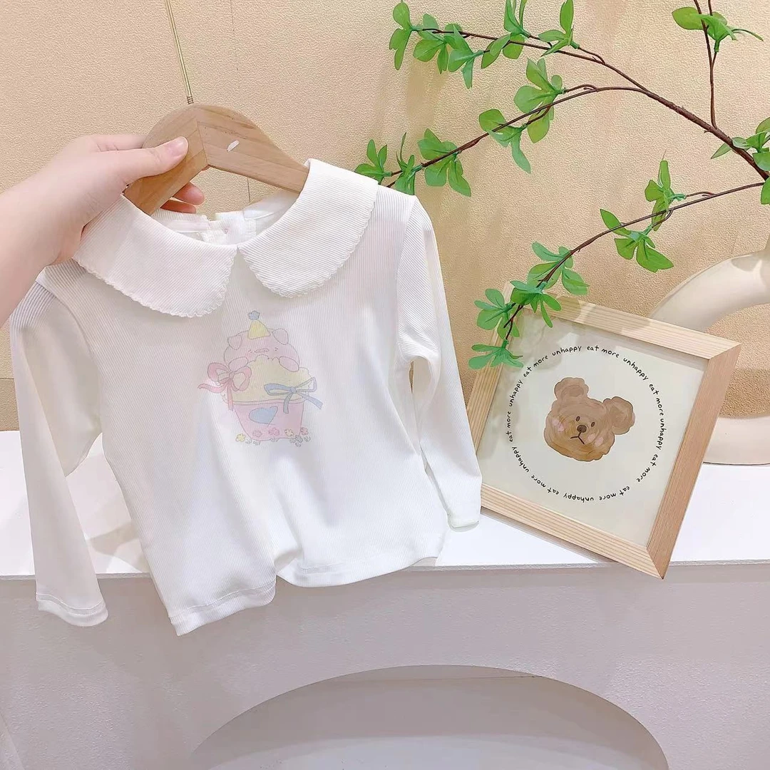 女童白色卡通翻领上衣（AH-2071-春秋）