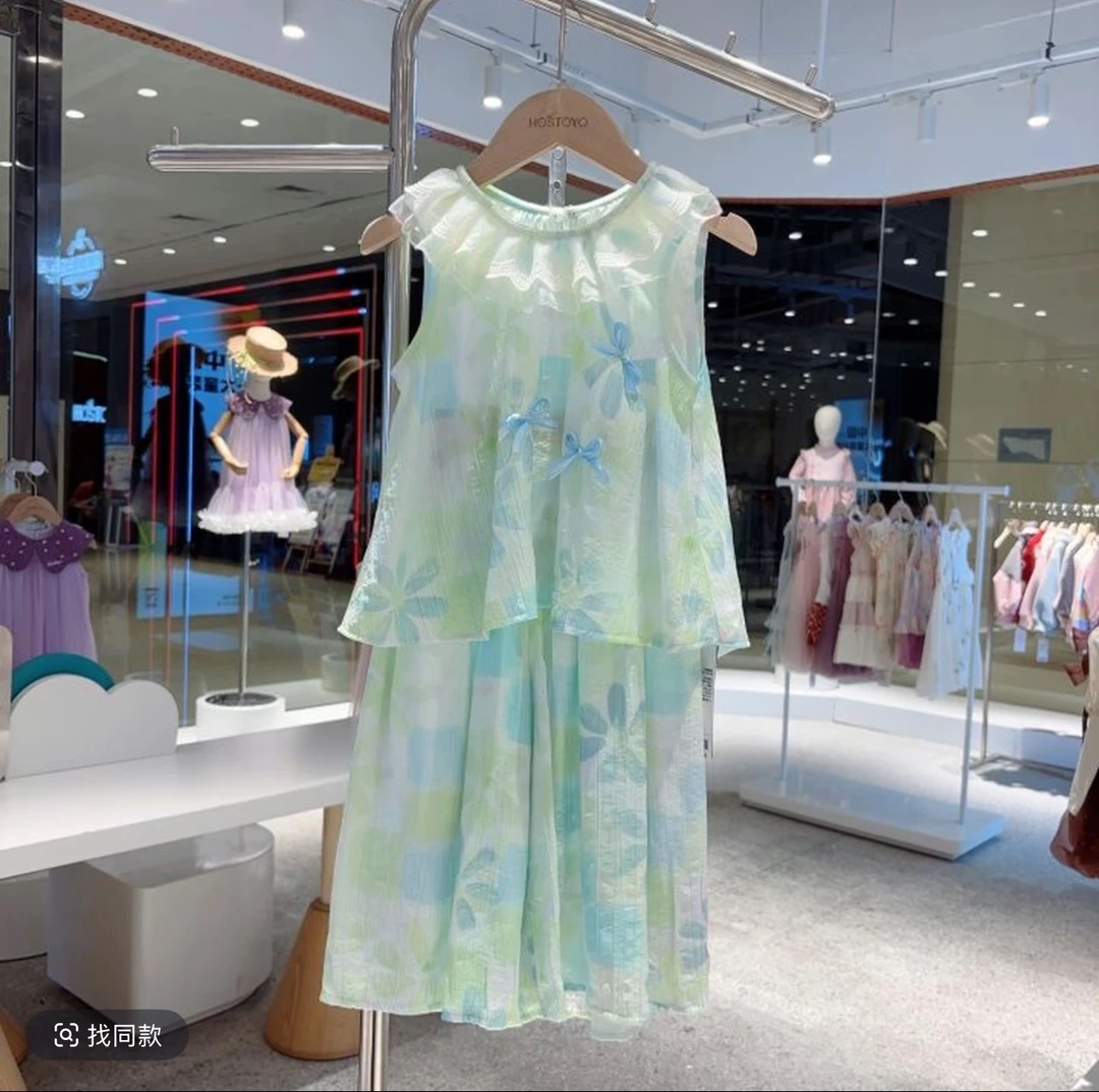 女童夏季套装2025新款儿童休闲夏装花边领娃娃衫阔腿裤两件套