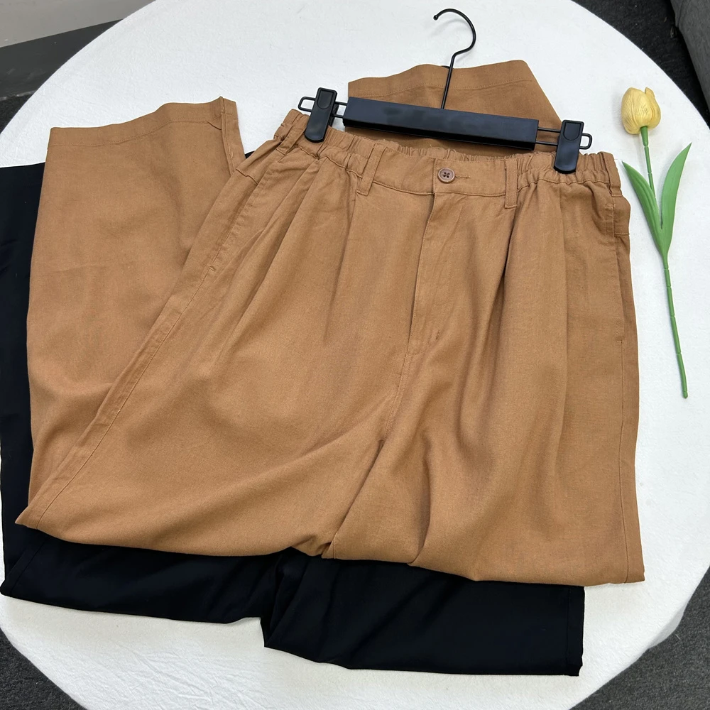 外贸单夏季棉麻【裤长98】简约百搭日系休闲裤纯色长裤直筒裤