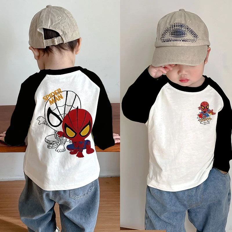 儿童纯棉男童T恤长袖童装春秋打底新款中小童卡通蜘蛛侠宝宝上衣t