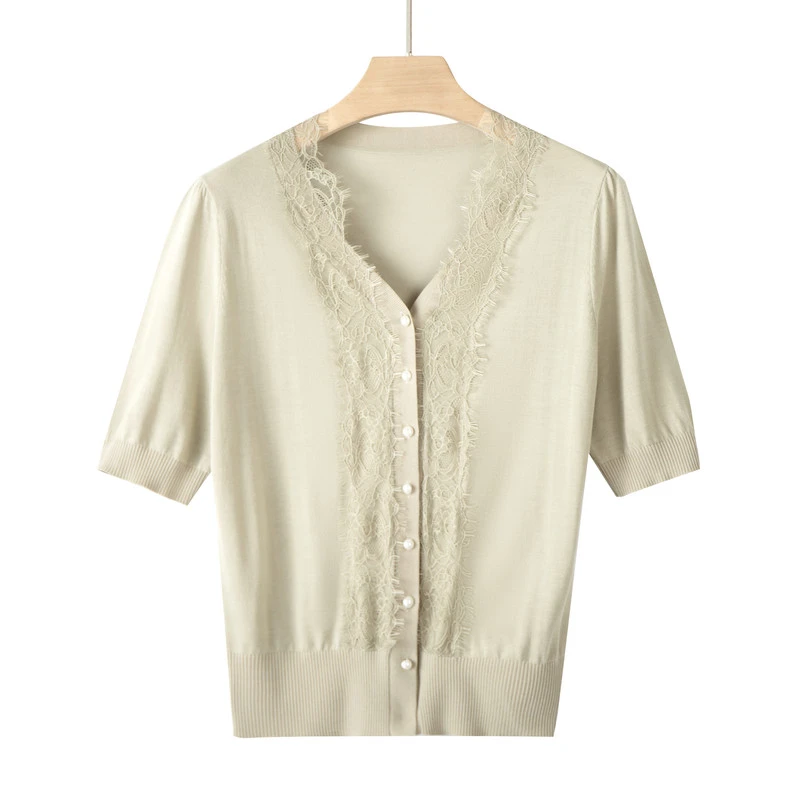 木瑶MUYAO品牌女装上衣维多利亚密语设计师款蕾丝花边夏短袖25073