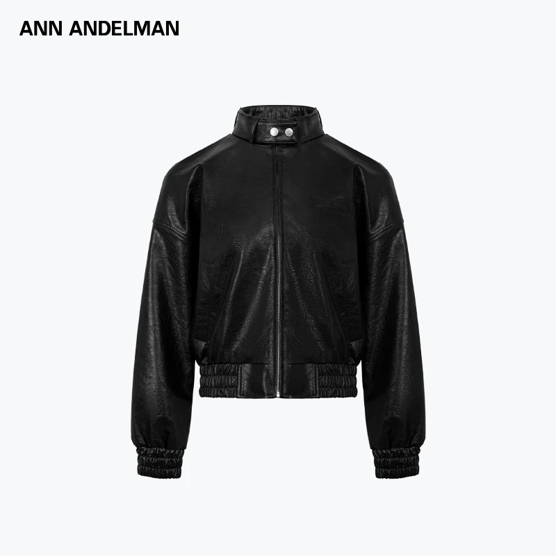 ANN ANDELMAN 25秋 时尚设计夹克做旧工艺立领皮短外套