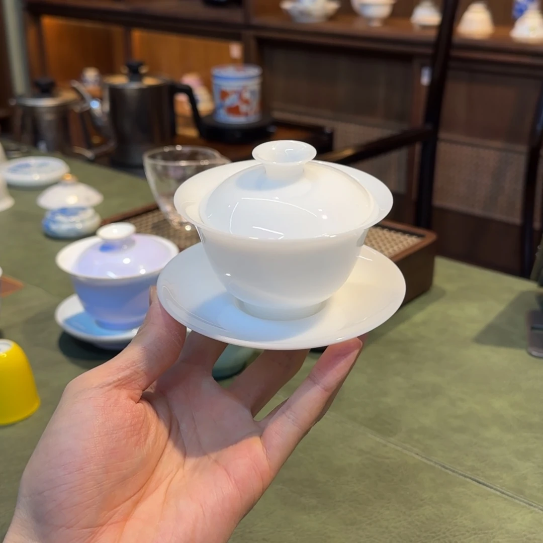 冰种玉瓷三才盖碗