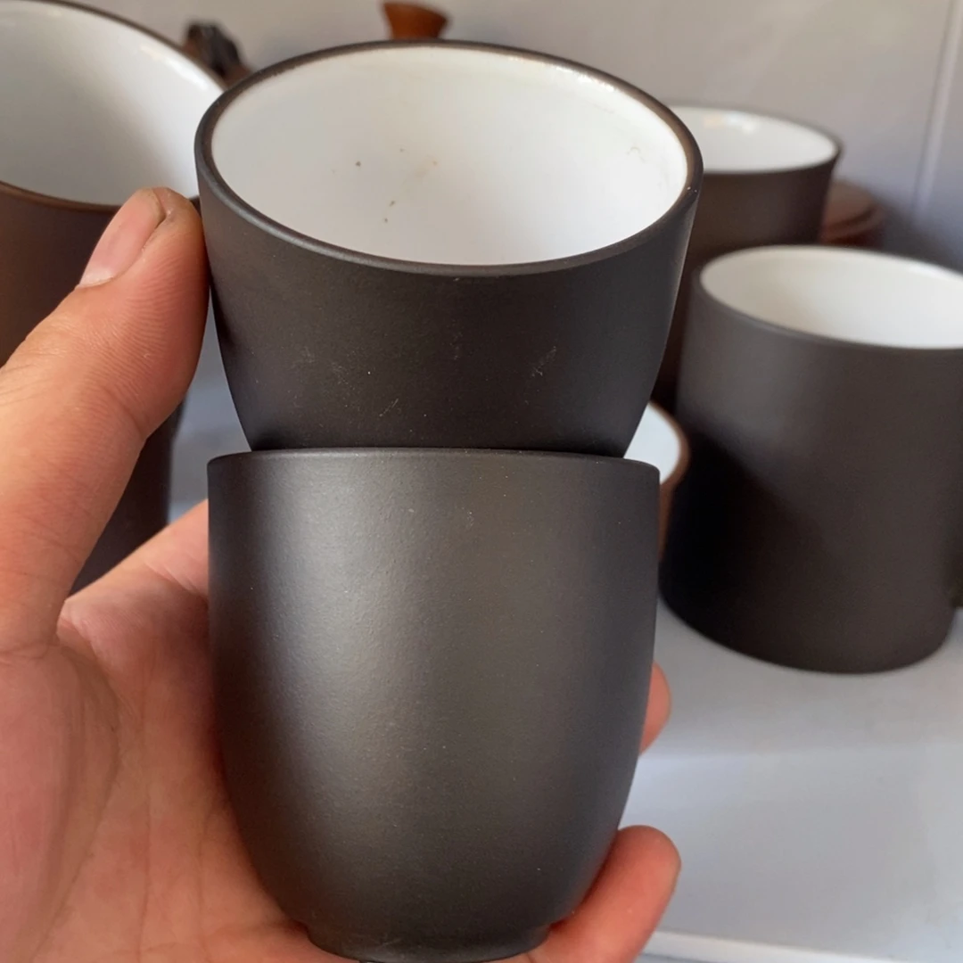 茶壶紫砂黑料白釉杯120cc两个