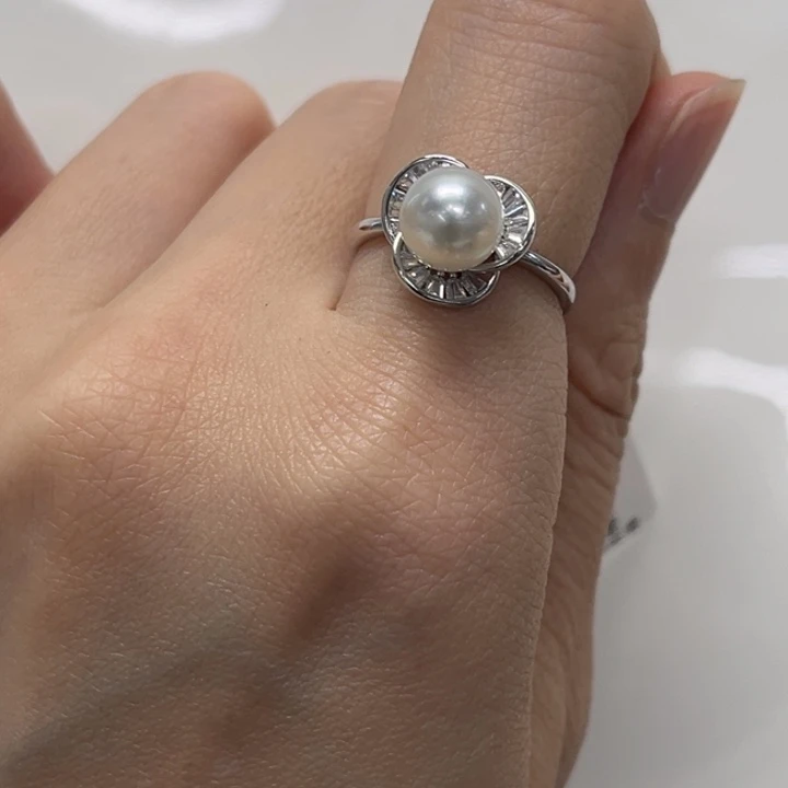 银S925镶嵌戒指海水珍珠澳白 8-9mm 82号