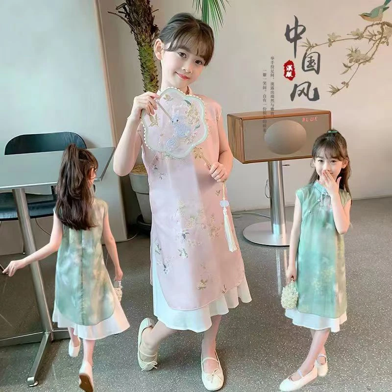 女童夏季国风旗袍裙冰凉丝滑中式复古夏款2025新款小公主裙夏季潮