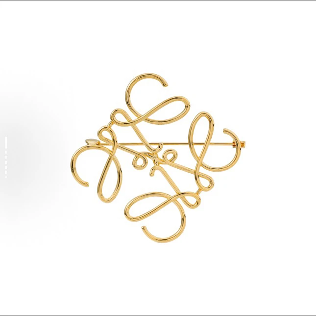 全新未使用 LOEWE/罗意威 Anagram 图案 胸针 金色/全新