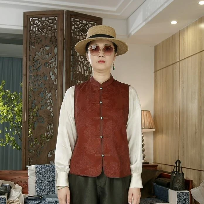 品叔&甄选·桑蚕丝冠乐绉红云纱拼接平纹红云纱马甲